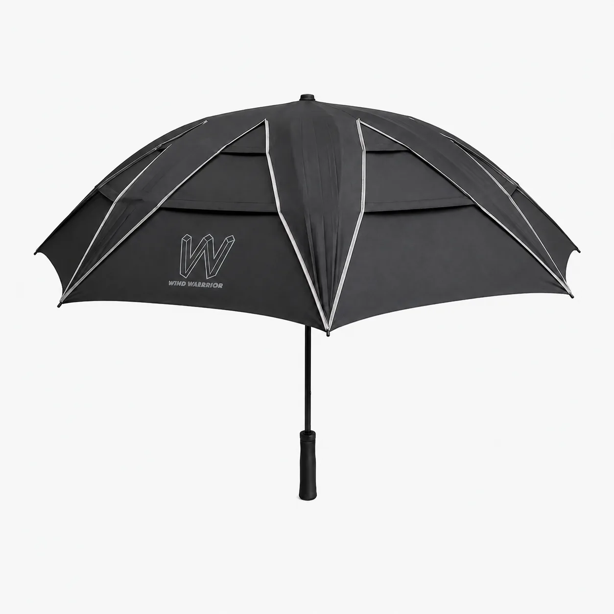 Wind Warrior Tournament Model umbrella in Black with Silver Trim — front view